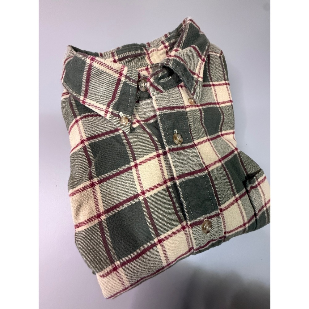 Eddie Bauer Mens Green Plaid Flannel Shirt Long Sleeve Cotton Button Down Large